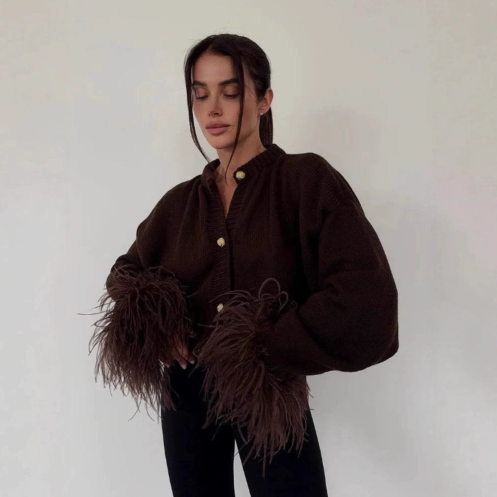 Women's Oversized Drop Shoulder Knit Cardigan – Cotton Round Neck Long Sleeve Top