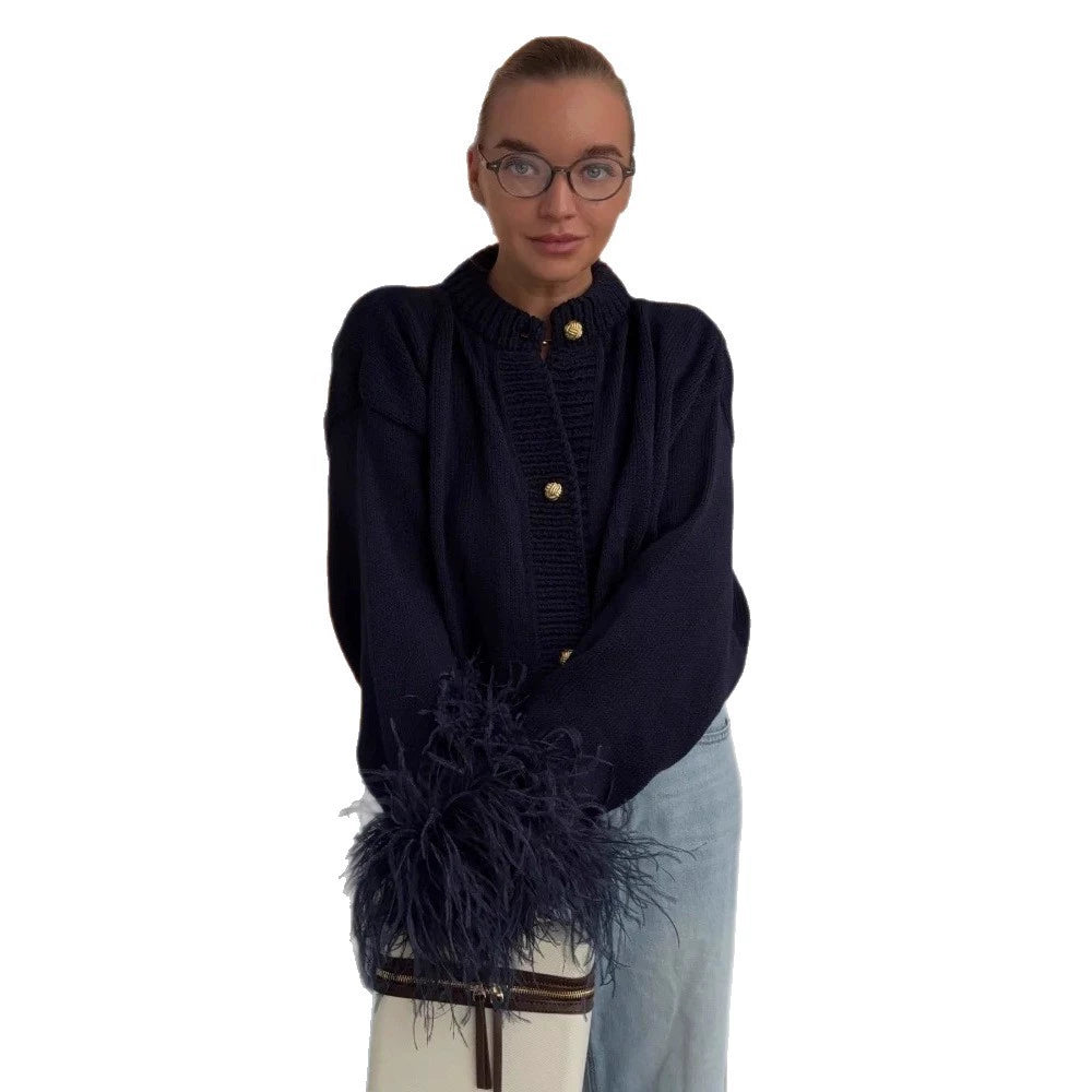 Women's Oversized Drop Shoulder Knit Cardigan – Cotton Round Neck Long Sleeve Top