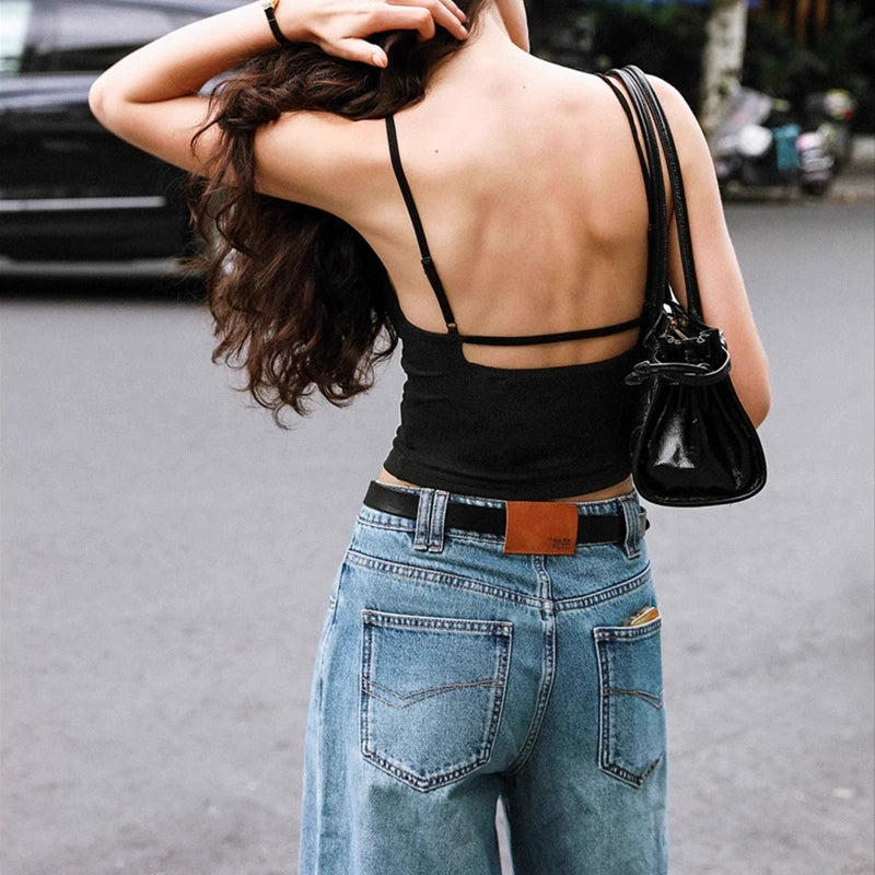 Women's Summer Cooling Ribbed Hollow-Out Elastic Backless Cami Tank Top