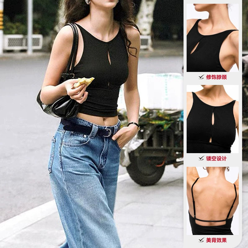 Women's Summer Cooling Ribbed Hollow-Out Elastic Backless Cami Tank Top